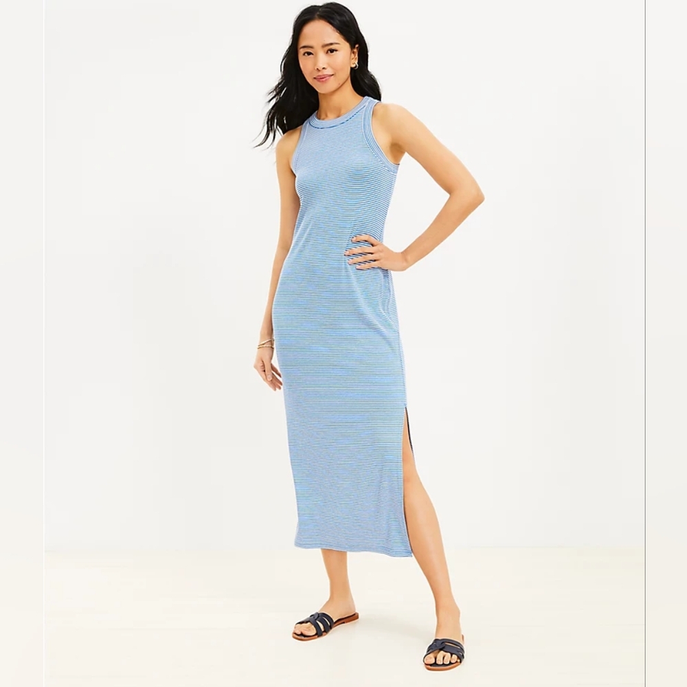 LOFT Blue White Striped Tank Midi Dress XS NWT